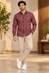 Maroon Botanical Print Casual Shirt