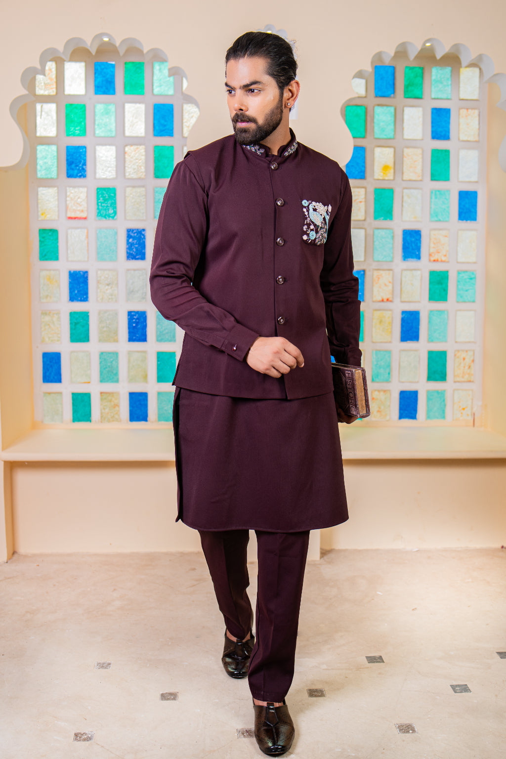 Elegant Wine Indo-Western Set