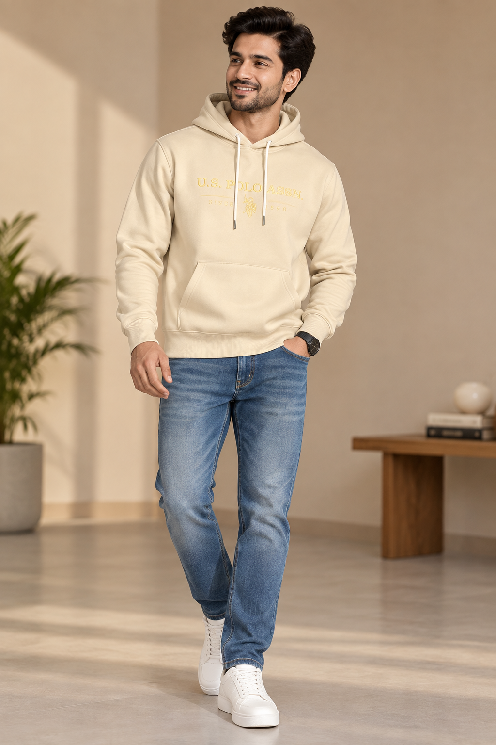 Men’s Premium Beige Hooded Sweatshirt