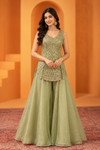 Sage Green Embroidered Peplum Kurti with Flared Palazzo Set