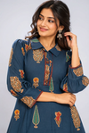 Elegant Teal Blue Floral Printed Anarkali Kurta Set