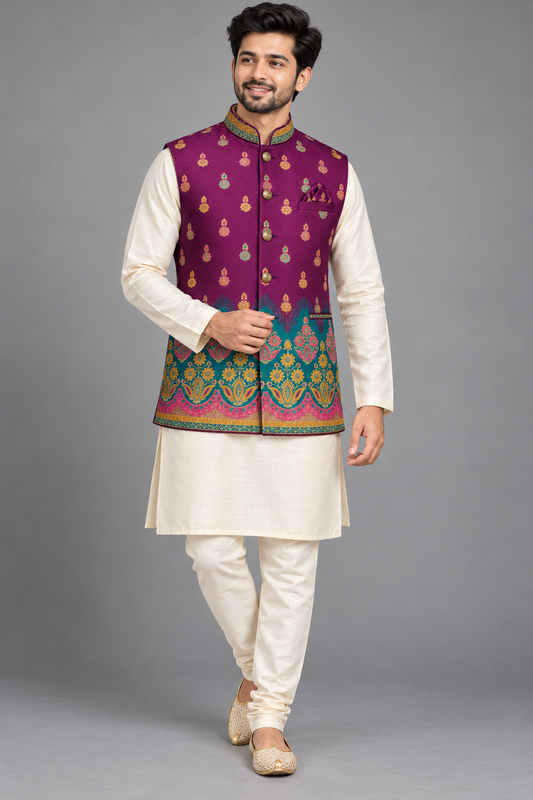 Royal Purple Jacquard Nehru Jacket