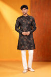 Black Printed Festive Kurta Set for Men