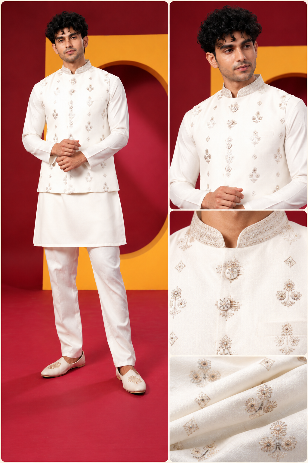 Premium Ivory White Embroidered Indo