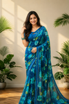 Elegant  Printed Georgette Saree with Designer Border