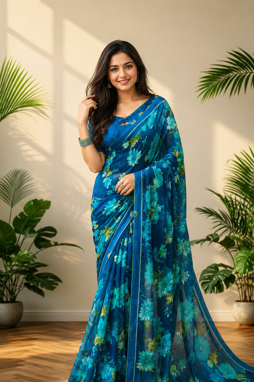 Elegant  Printed Georgette Saree with Designer Border