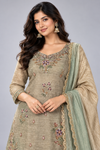 Elegant Sage Green Embroidered Kurta Sharara Set with Dupatta