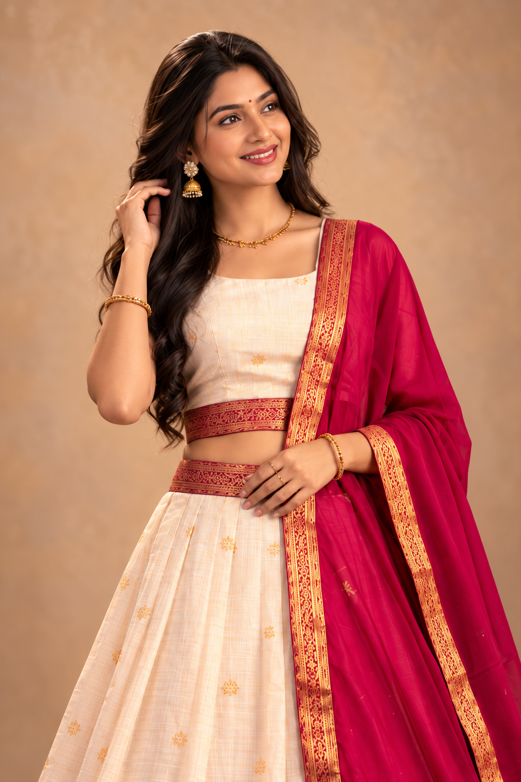 Elegant Ivory & Magenta Pink Traditional Lehenga Choli Se