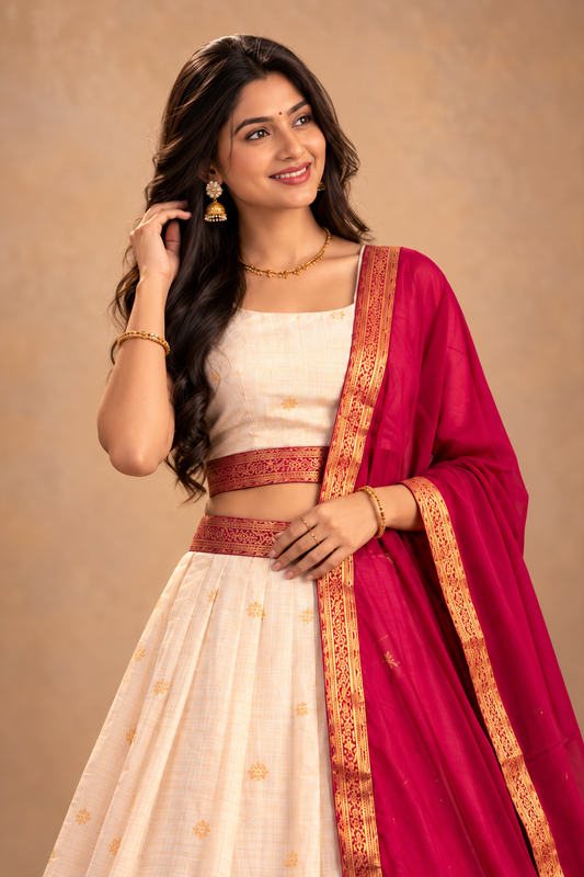 Elegant Ivory & Magenta Pink Traditional Lehenga Choli Se