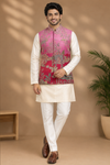 Royal Pink Printed Nehru Jacket