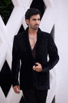 Black Velvet Embellished Tuxedo Jacket