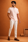 Men's  Textured Mandarin Collar Short Kurta Shirt