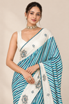 Teal Stripe Floral Elegance Saree