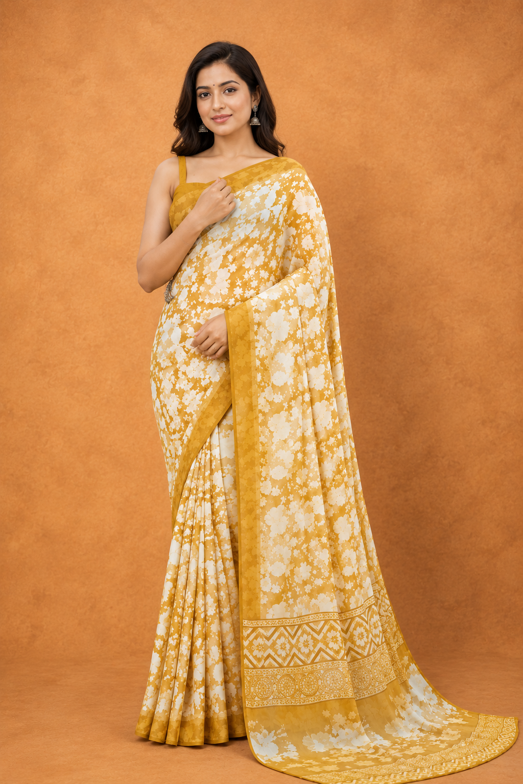 Floral Printed Saree with Elegant Border