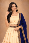 Elegant Cream & Navy Blue Lehenga Choli with Golden Border Dupatta