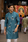Teal Deer Motif Festive Kurta Set