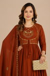 Rust Embroidered Anarkali Suit Set with Dupatta