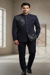 Exclusive Navy Partywear Bandhgala Jacket with Artistic Embroidery