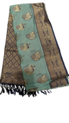 Elegant Sea Green Woven Saree with Navy Blue & Golden Zari Border