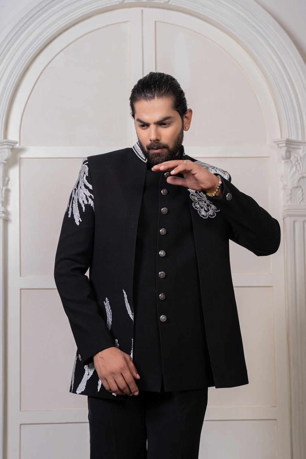 Black Indo Western with Silver Embroidery