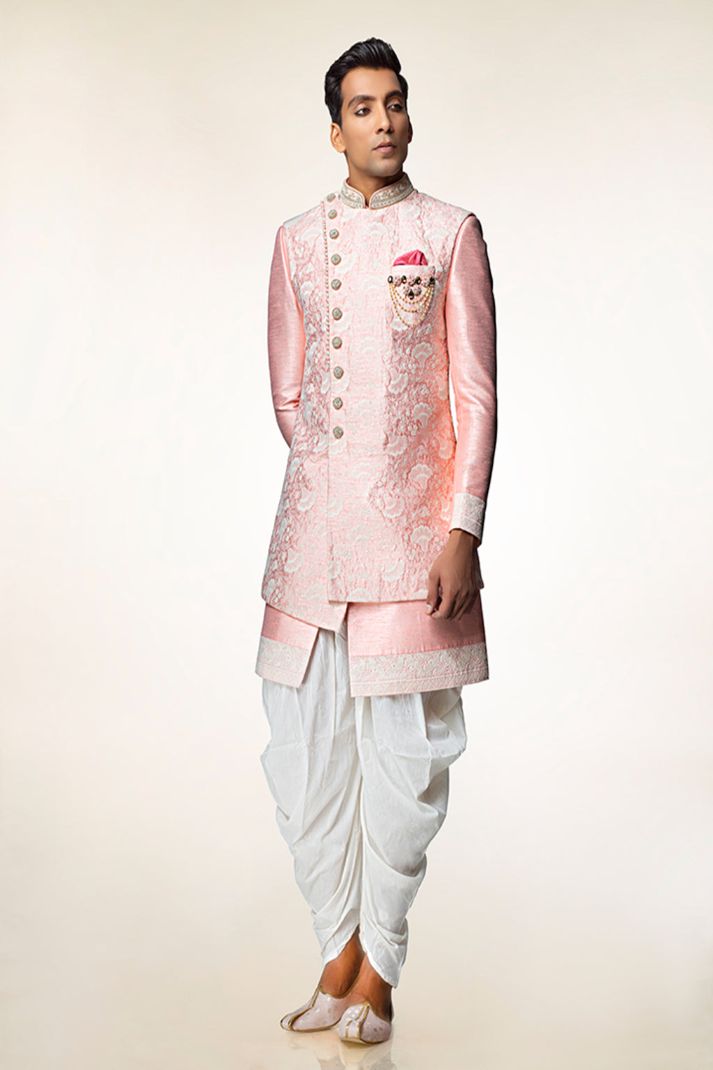 Pastel Pink Sherwani with Dhoti