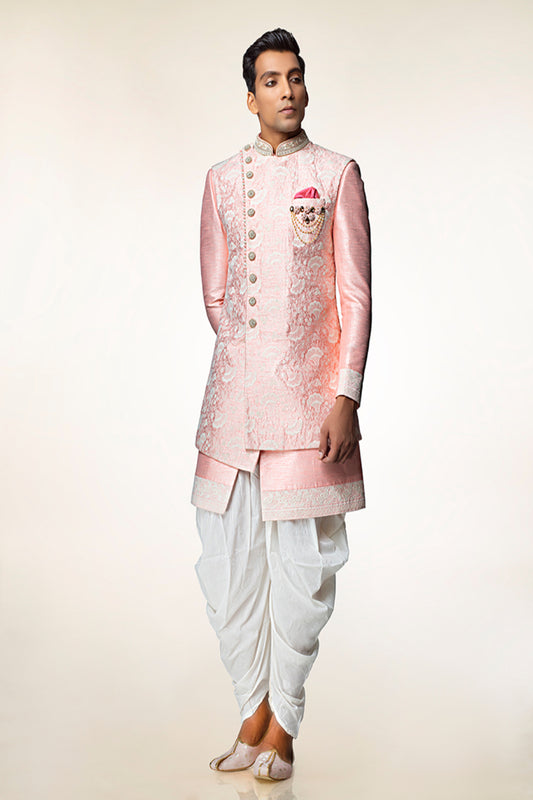 Pastel Pink Sherwani with Dhoti