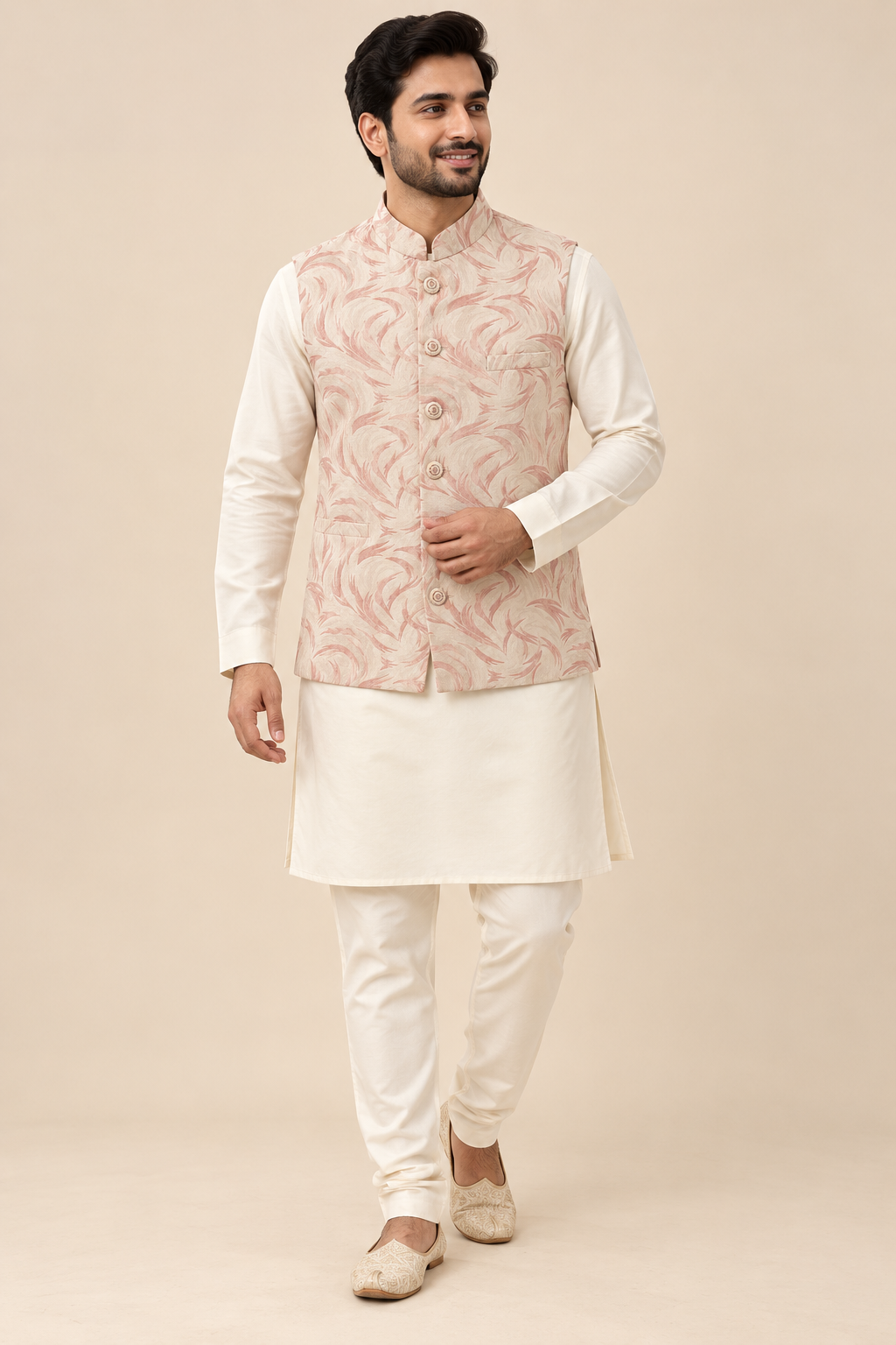 Blush Pink Leaf Pattern Modi Jacket