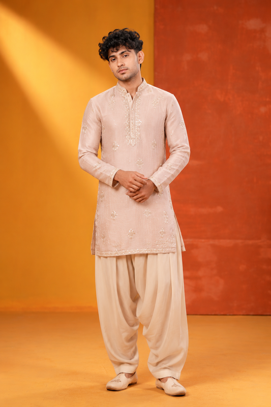 Elegant Blush Beige Embroidered Kurta Set