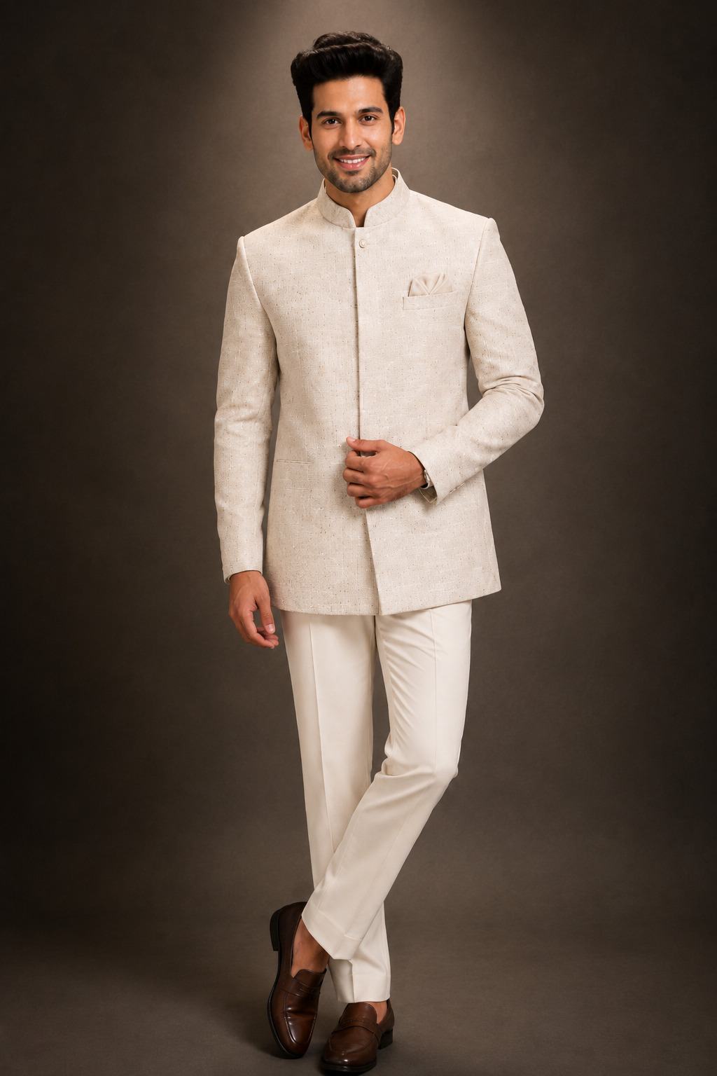 Men’s Premium Ivory Textured Jodhpuri Suit