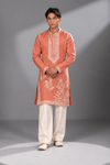 Peach Embroidered Festive Kurta Set