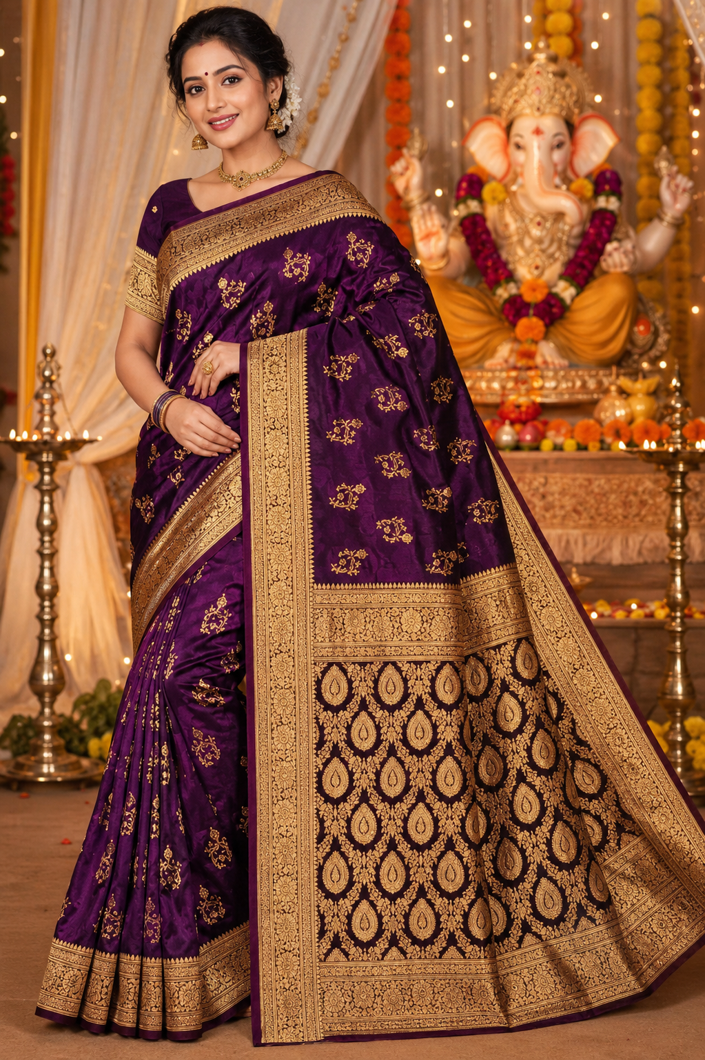 Royal Purple  Saree Grand Golden Pallu