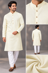 Men's Premium Lemon Cream Solid Kurta Pant Set