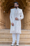 Ivory Pastel Embroidered Sherwani with Dupatta