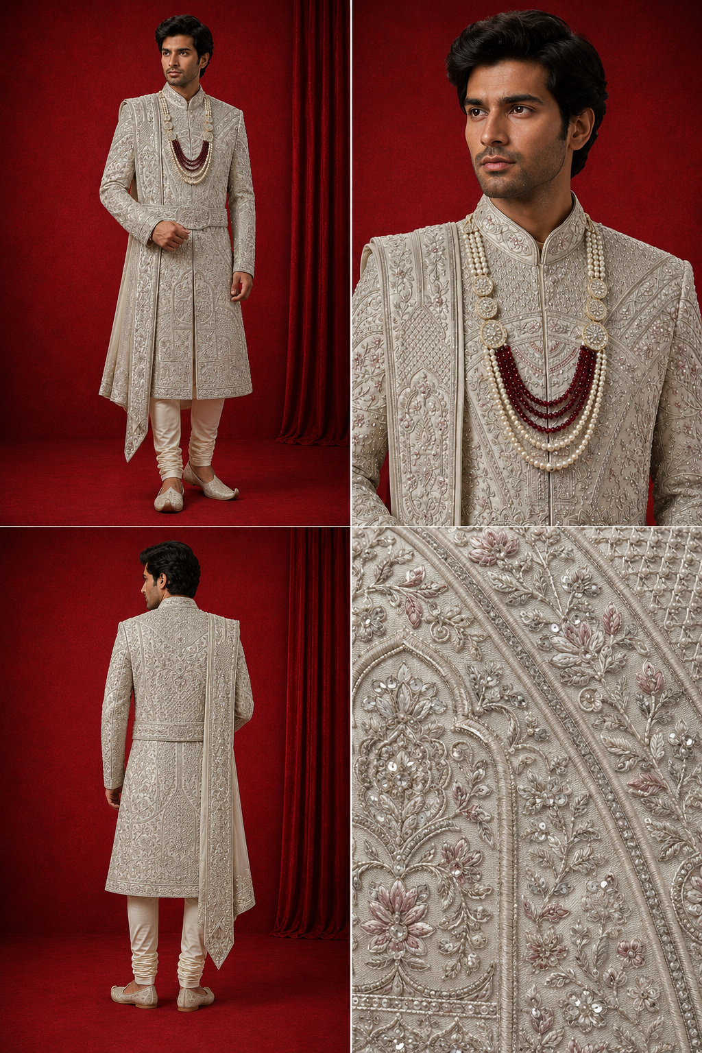 Royal Ivory Embroidered Groom Sherwani Set