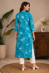 Turquoise Leaf Print Kurti