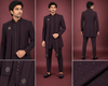 Wine Embellished Indo-Western Sherwani Set for Men