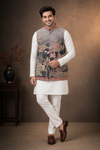 Charcoal Heritage Printed Nehru Jacket