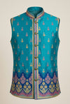 Turquoise Blue Embroidered Nehru Jacket