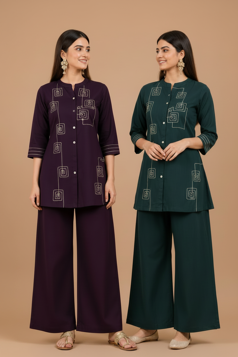 Elegant Deep Plum Printed Co-Ord Set for Women