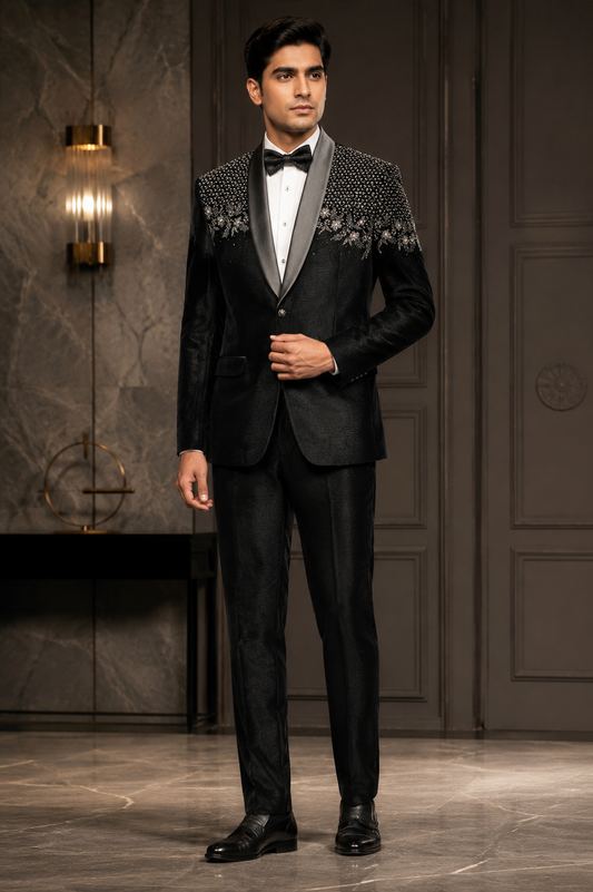 Men’s Black Embellished Tuxedo Suit