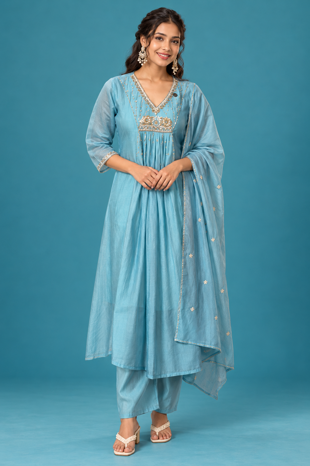 Elegant Sky Blue Embroidered Festive Anarkali Set