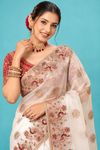 Elegant Ivory White Designer Saree with Multicolor Floral & Bird Embroidery and Rich Pallu