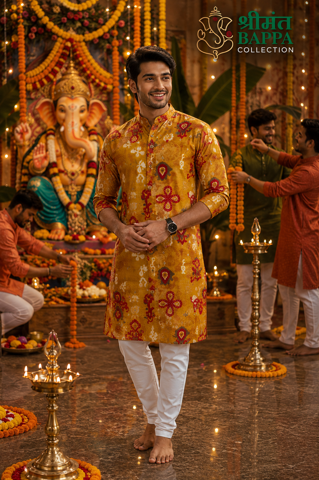 Mustard Printed Kurta Pajama Set