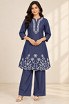Women's Navy Blue Floral Embroidered Kurta & Palazzo Set