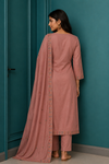 Dusty Rose Floral Embroidered Kurta, Pant & Dupatta Set