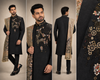 Black Embroidered Kurta Set with Designer Stole