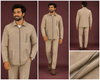: Beige Suede-Effect Utility Jacket Set for Men