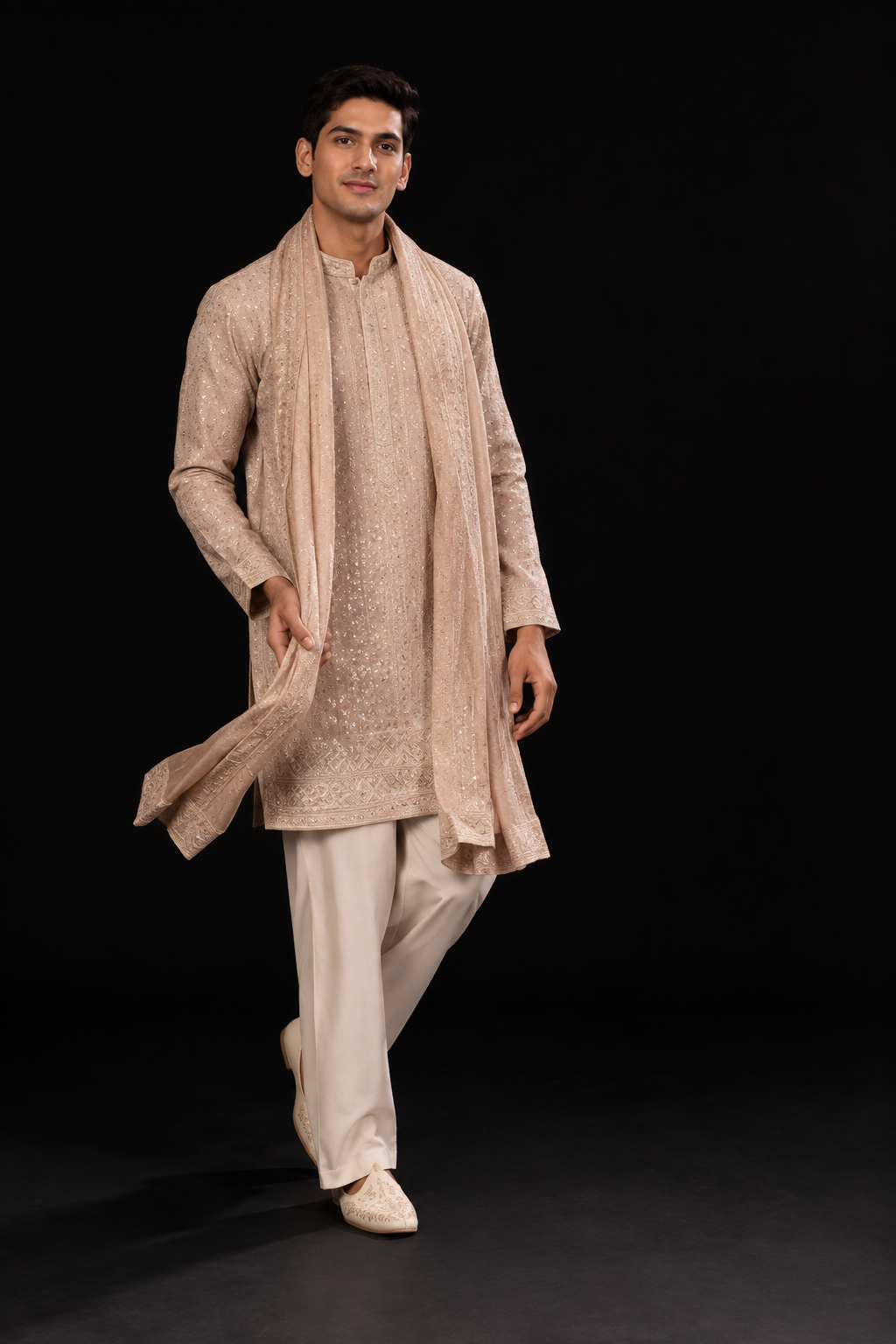 Champagne Embroidered Sherwani Set