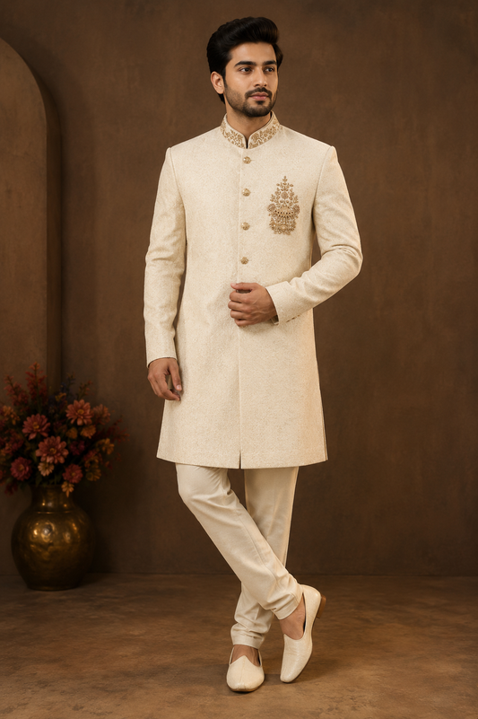 Men’s Ivory Embroidered Sherwani Set