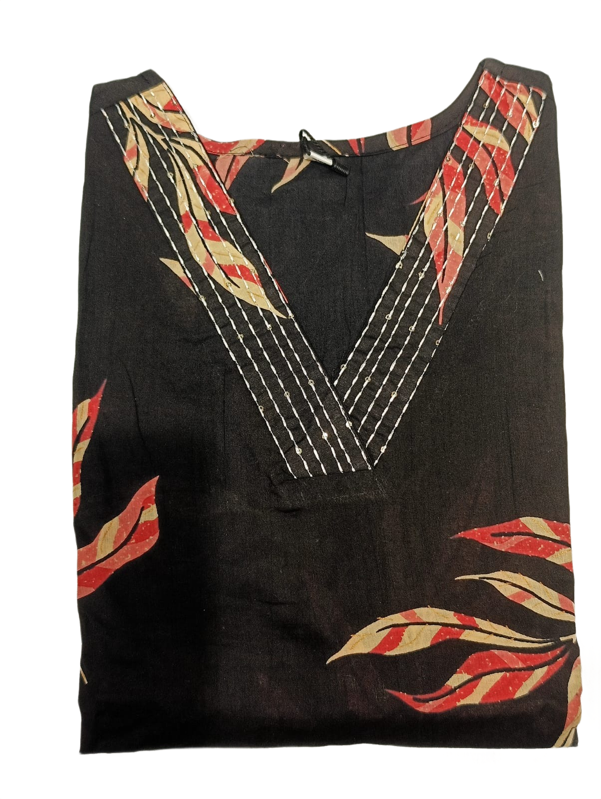 Black Leaf Print Kurta Pant with Printed Dupatta Set for Women